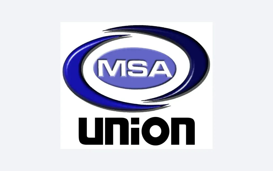 The first MSA Union logo: MSA in an oval within two navy arcs, over the word Union